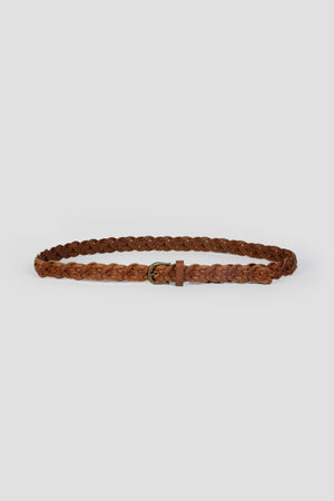 NARROW BRAIDED CAMEL BELT