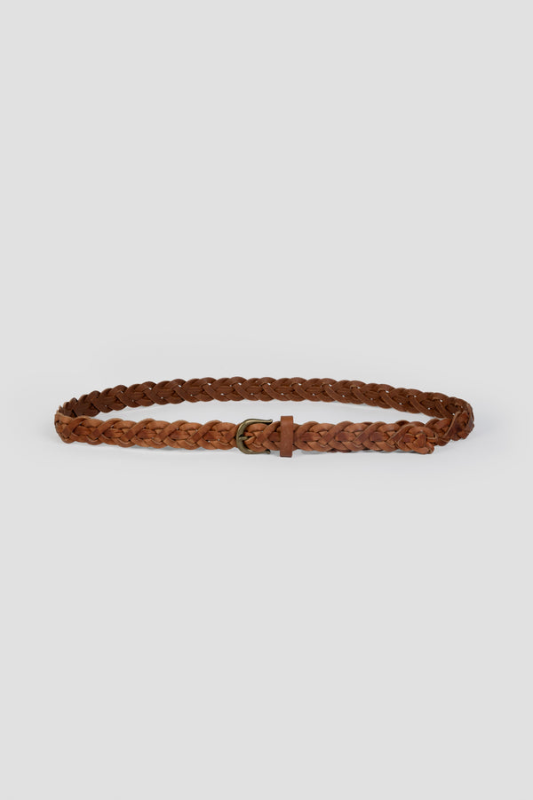 NARROW BRAIDED CAMEL BELT