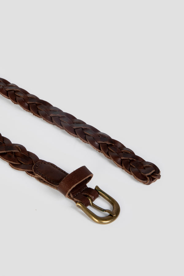 BROWN BRAIDED NARROW BELT
