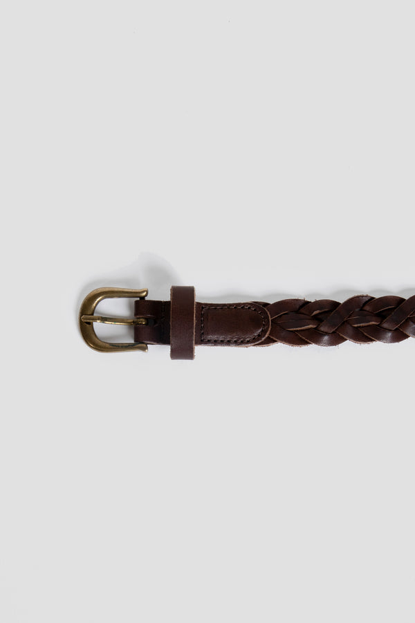 BROWN BRAIDED NARROW BELT