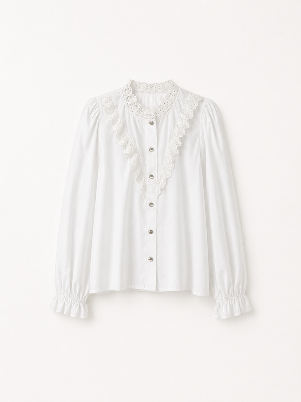 Blusa Con detalles en Perforado de Algodón