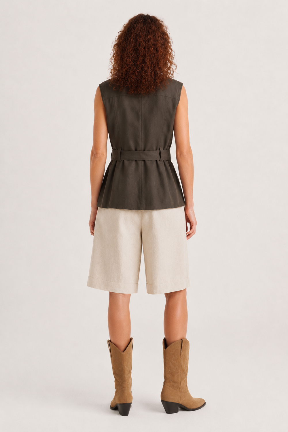 Chaleco Peplum Cinturón Kaki