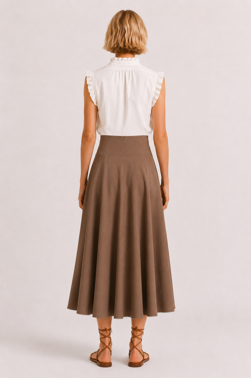 High-Waisted Button-Front Midi Skirt.
