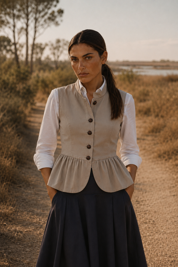 Chaleco Mujer Peplum Cuello Maho