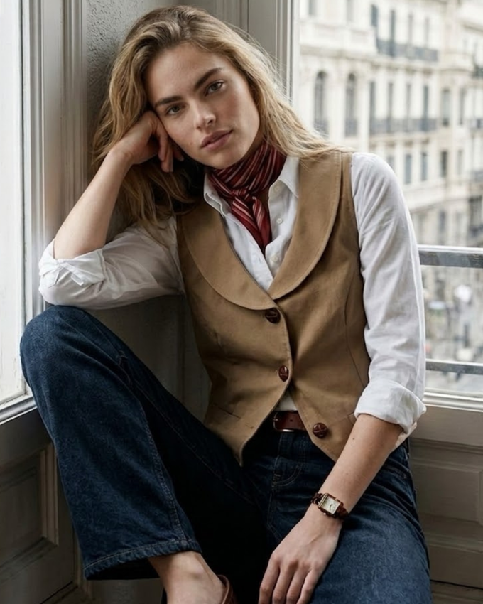 Chaleco Cuello Chal Camel