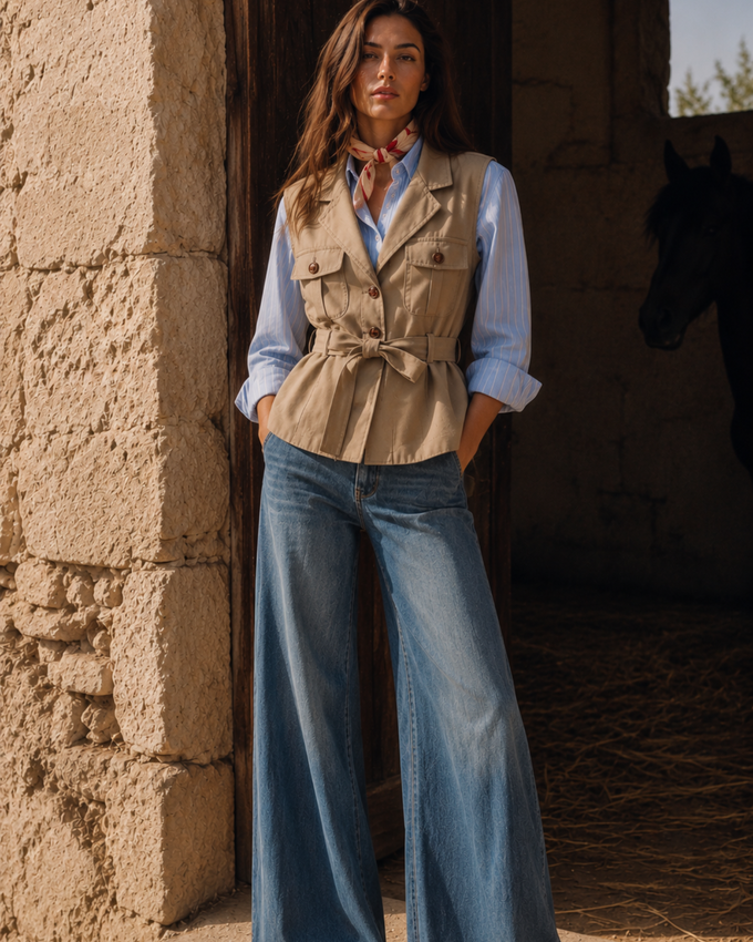 Chaleco Peplum Cinturón Beige