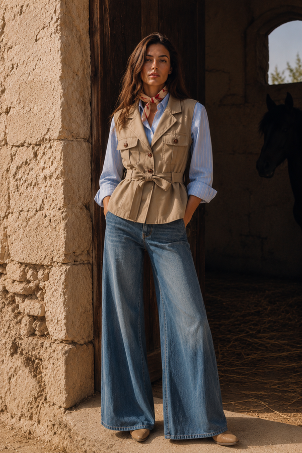 Chaleco Peplum Cinturón Beige