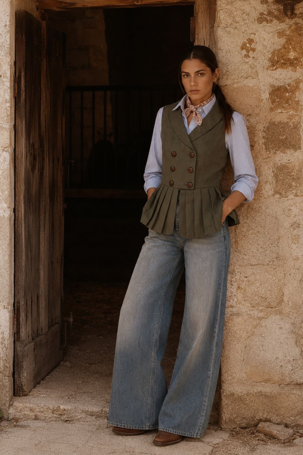 Chaleco Kaki Cruzado Peplum