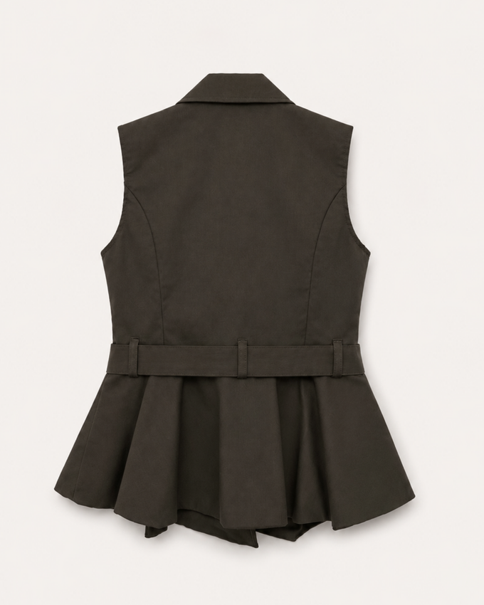 Chaleco Peplum Cinturón Kaki