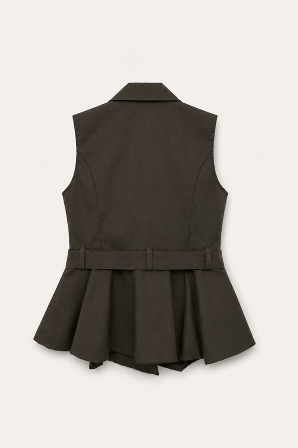 Chaleco Peplum Cinturón Kaki