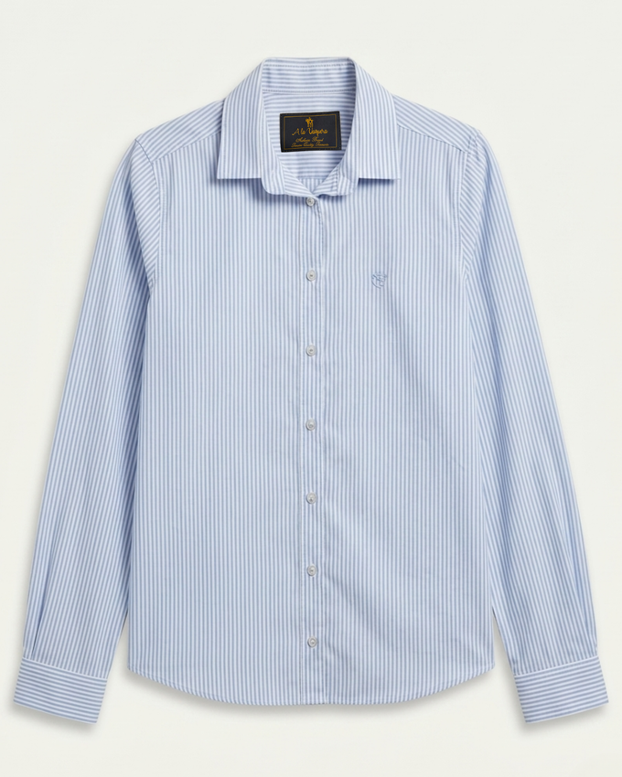Camisa Oxford Riscas Azuis Claras