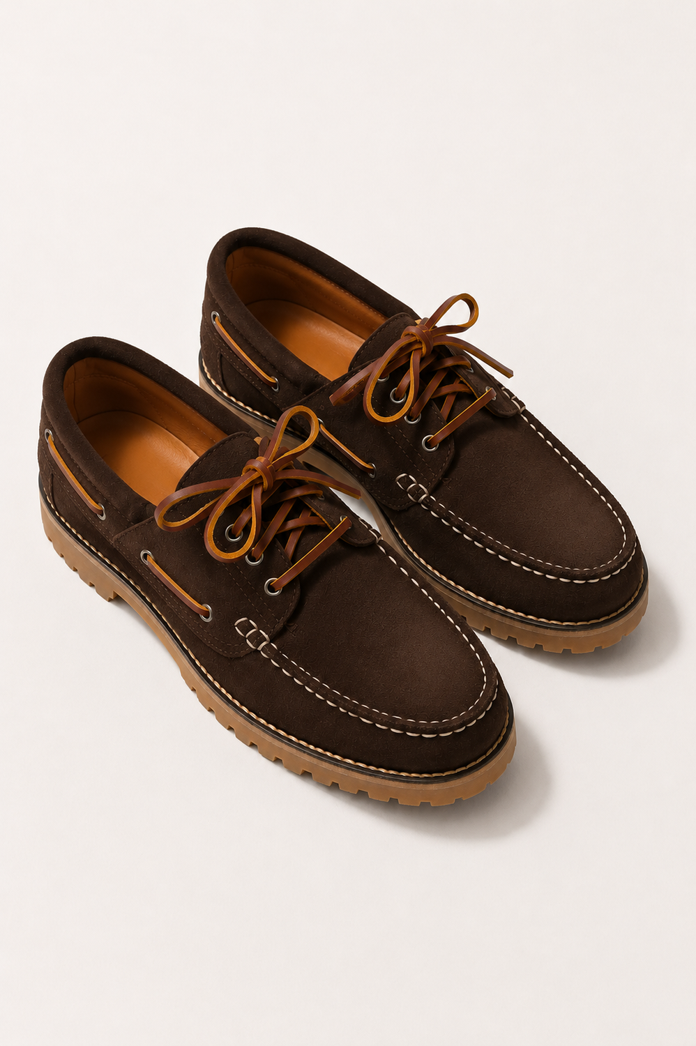 Brown suede boat shoe