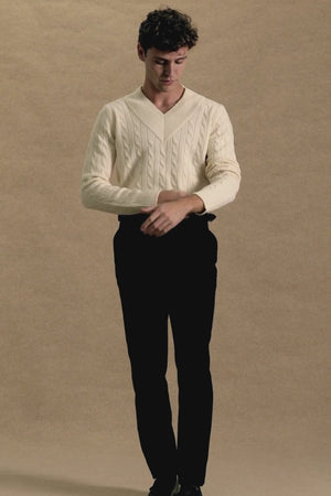 Jersey de Lana 100% Hueso con Cuello en V